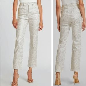 NWOT Express Women's Super High Rise Metallic Snakeskin Cropped White Pants